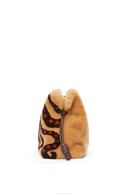 Beige/Chocolate XL Flamenco clutch in shearling Loewe 84PR466 Women