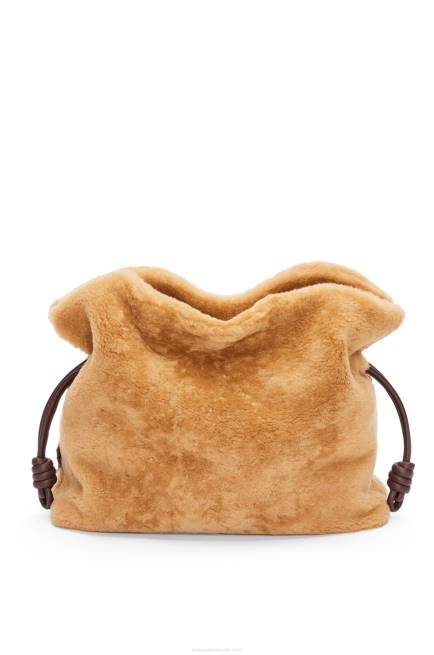 Beige/Chocolate XL Flamenco clutch in shearling Loewe 84PR466 Women