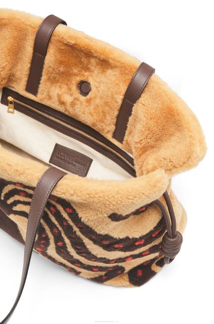 Beige/Chocolate XL Flamenco clutch in shearling Loewe 84PR466 Women