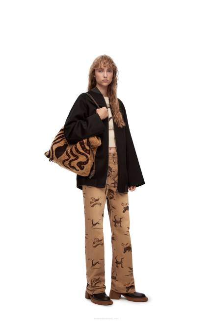 Beige/Chocolate XL Flamenco clutch in shearling Loewe 84PR466 Women