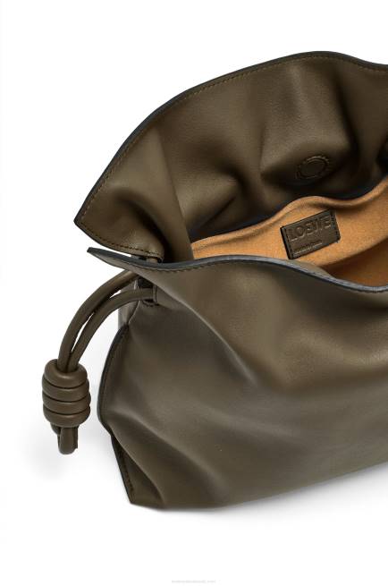 Dark Khaki Green Flamenco clutch in nappa calfskin Loewe 84PR359 Women