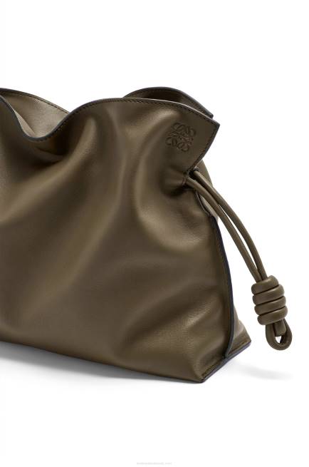 Dark Khaki Green Flamenco clutch in nappa calfskin Loewe 84PR359 Women