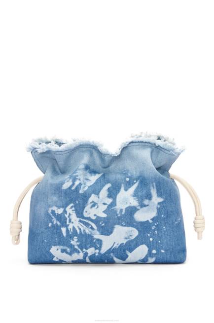 Light Blue/Ivory Large Flamenco clutch in denim Loewe 84PR391 Women
