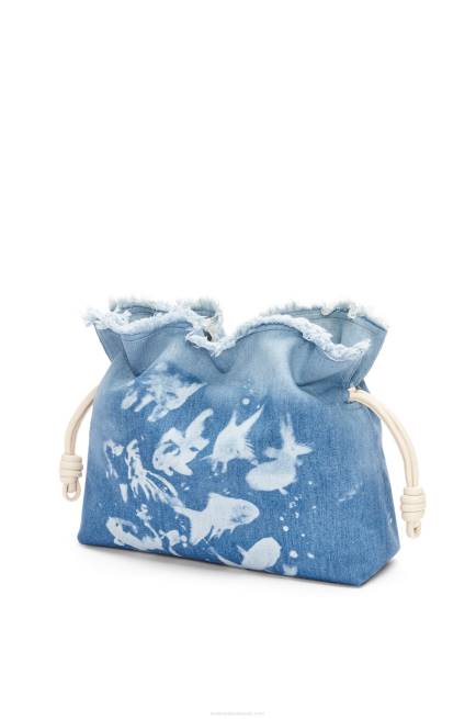 Light Blue/Ivory Large Flamenco clutch in denim Loewe 84PR391 Women