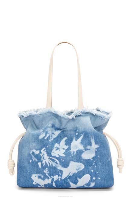 Light Blue/Ivory Large Flamenco clutch in denim Loewe 84PR391 Women
