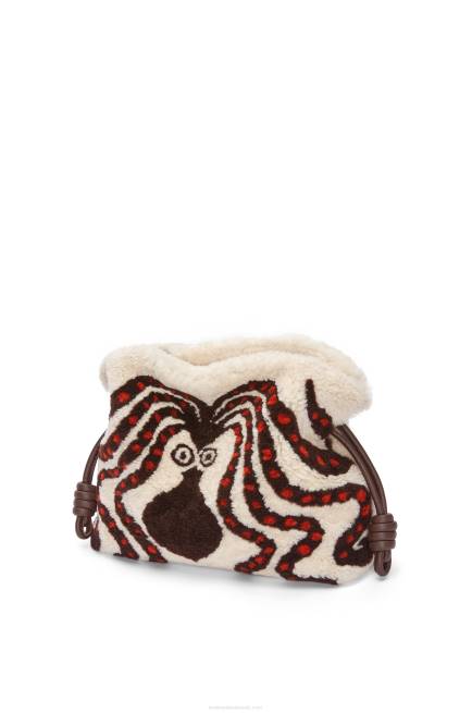 Soft White/Chocolate Flamenco clutch in shearling Loewe 84PR467 Women