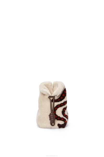 Soft White/Chocolate Flamenco clutch in shearling Loewe 84PR467 Women