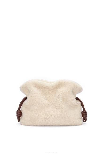 Soft White/Chocolate Flamenco clutch in shearling Loewe 84PR467 Women