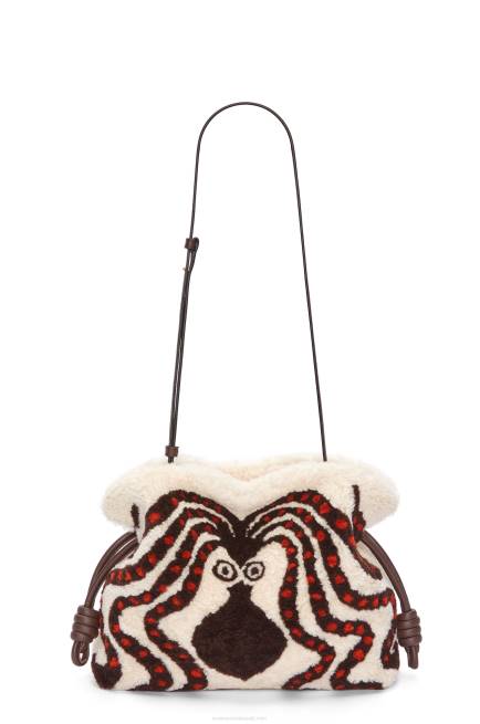 Soft White/Chocolate Flamenco clutch in shearling Loewe 84PR467 Women