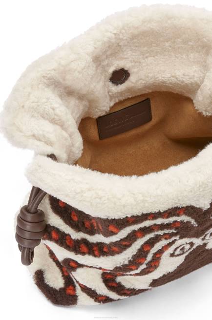 Soft White/Chocolate Flamenco clutch in shearling Loewe 84PR467 Women