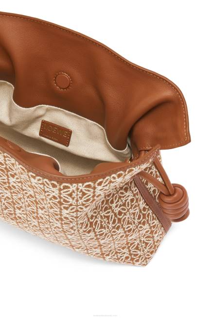 Tan/Pecan Flamenco clutch in Anagram jacquard and calfskin Loewe 84PR486 Women