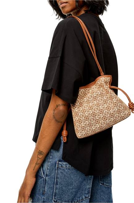 Tan/Pecan Mini Flamenco clutch in Anagram jacquard and calfskin Loewe 84PR310 Women