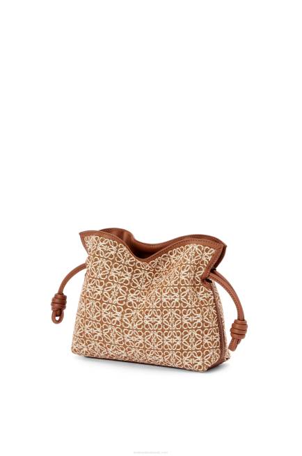 Tan/Pecan Mini Flamenco clutch in Anagram jacquard and calfskin Loewe 84PR310 Women