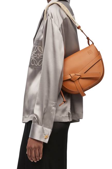 Tan Small Gate bag in soft calfskin and jacquard Loewe 84PR254 Women