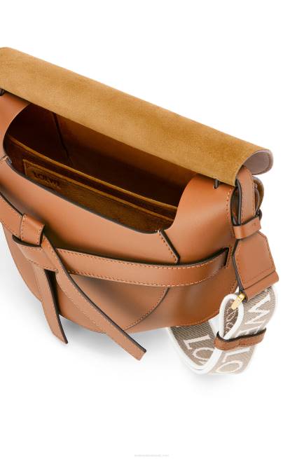Tan Small Gate bag in soft calfskin and jacquard Loewe 84PR254 Women