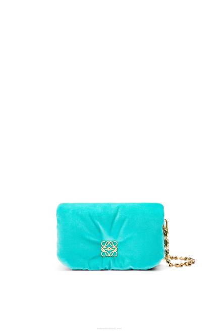 Caribbean Blue Mini Puffer Goya bag in velvet Loewe 84PR248 Women
