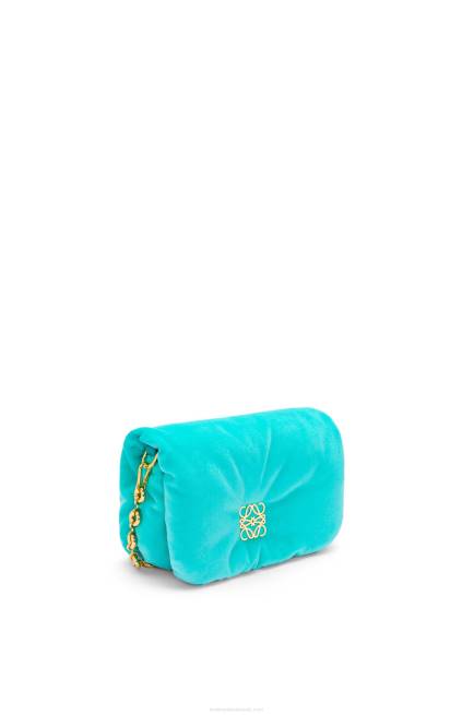 Caribbean Blue Mini Puffer Goya bag in velvet Loewe 84PR248 Women