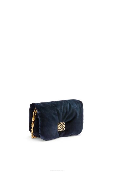 Dark Blue Mini Puffer Goya bag in velvet Loewe 84PR250 Women