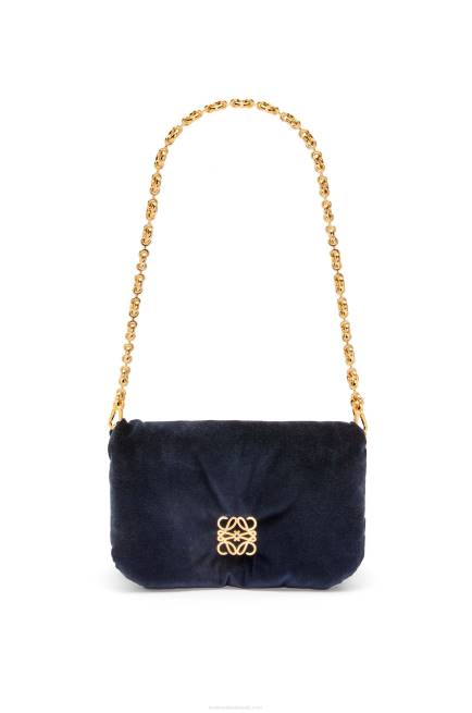 Dark Blue Mini Puffer Goya bag in velvet Loewe 84PR250 Women