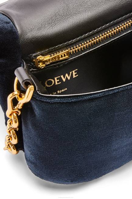 Dark Blue Mini Puffer Goya bag in velvet Loewe 84PR250 Women