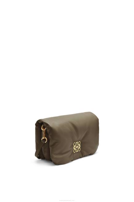 Dark Khaki Green Mini Puffer Goya bag in shiny nappa lambskin Loewe 84PR246 Women
