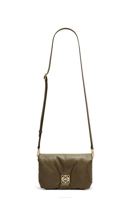 Dark Khaki Green Mini Puffer Goya bag in shiny nappa lambskin Loewe 84PR246 Women