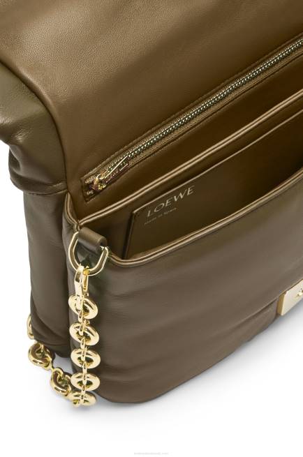 Dark Khaki Green Puffer Goya bag in shiny nappa lambskin Loewe 84PR465 Women