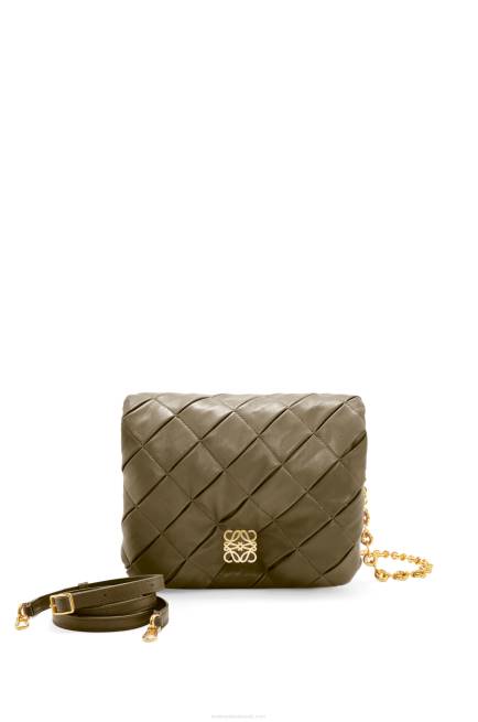 Dark Khaki Green Puffer Goya in pleated shiny nappa lambskin Loewe 84PR382 Women