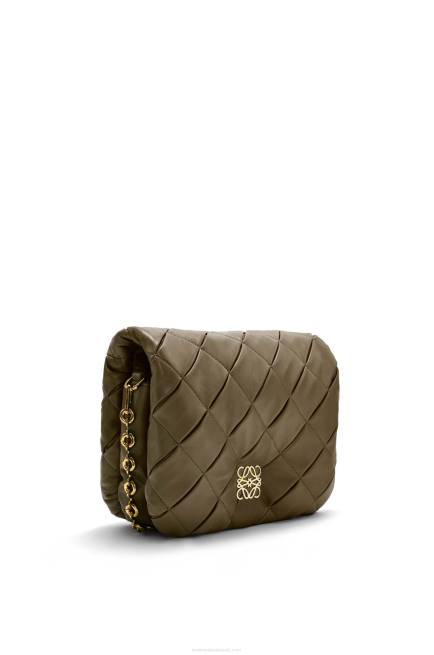 Dark Khaki Green Puffer Goya in pleated shiny nappa lambskin Loewe 84PR382 Women