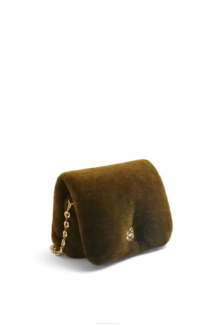 Khaki Green Puffer Goya bag in shearling Loewe 84PR468 Women