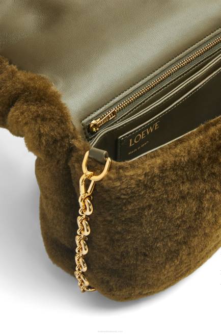 Khaki Green Puffer Goya bag in shearling Loewe 84PR468 Women