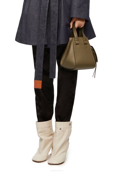 Dark Khaki Green Hammock compact bag in classic calfskin Loewe 84PR372 Women