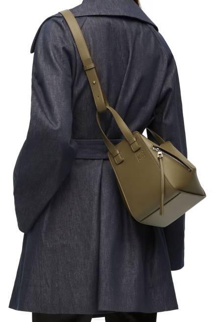 Dark Khaki Green Hammock compact bag in classic calfskin Loewe 84PR372 Women