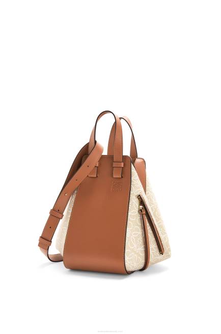 Ecru/Tan Small Hammock bag in Anagram jacquard and calfskin Loewe 84PR523 Women