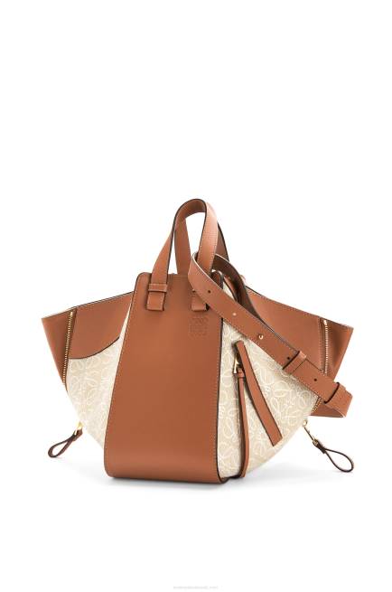 Ecru/Tan Small Hammock bag in Anagram jacquard and calfskin Loewe 84PR523 Women