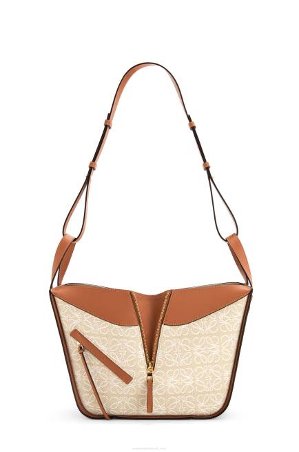 Ecru/Tan Small Hammock bag in Anagram jacquard and calfskin Loewe 84PR523 Women