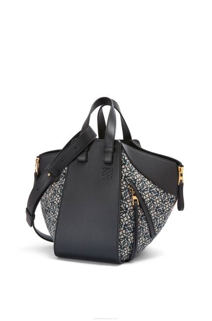Navy/Black Small Hammock bag in Anagram jacquard and calfskin Loewe 84PR520 Women