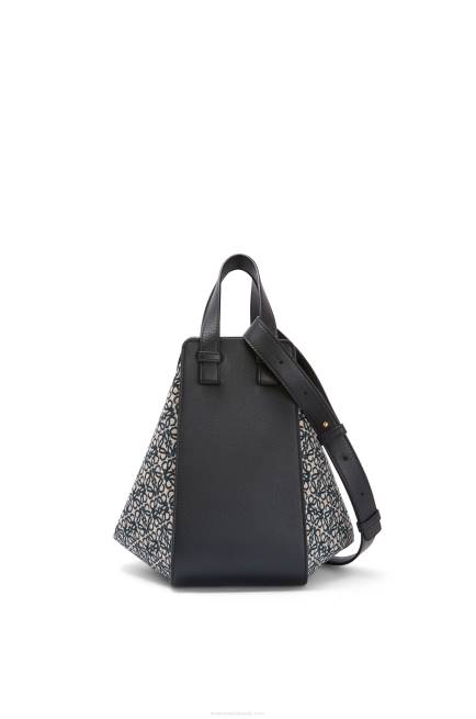 Navy/Black Small Hammock bag in Anagram jacquard and calfskin Loewe 84PR520 Women