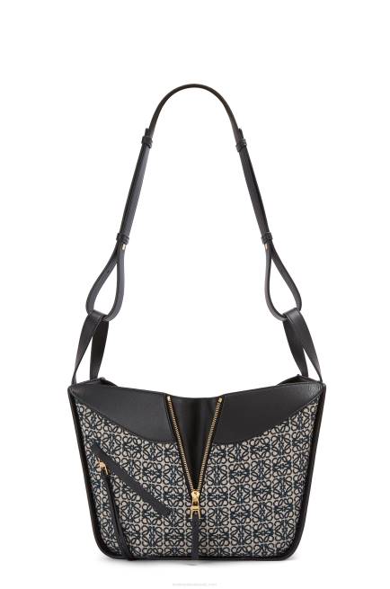Navy/Black Small Hammock bag in Anagram jacquard and calfskin Loewe 84PR520 Women