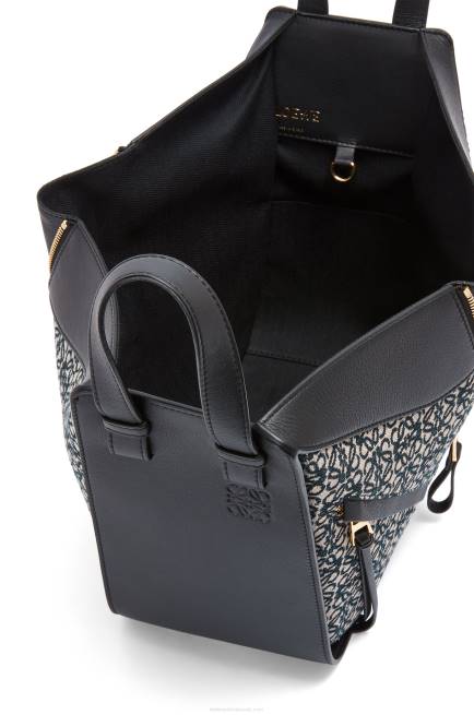 Navy/Black Small Hammock bag in Anagram jacquard and calfskin Loewe 84PR520 Women