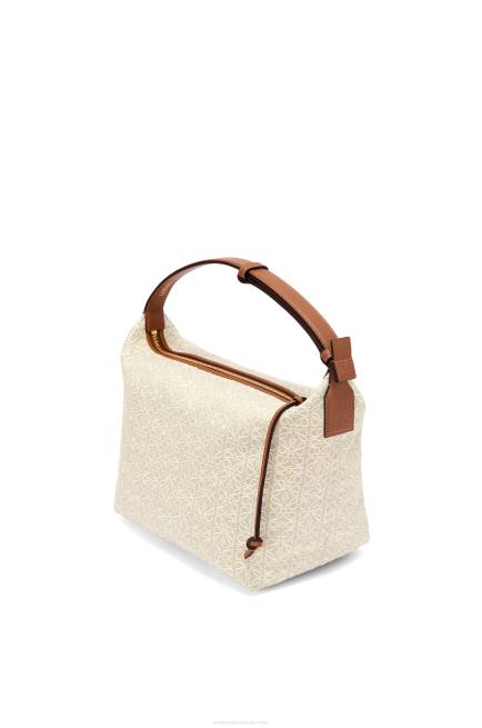 Ecru/Tan Cubi bag in Anagram jacquard and calfskin Loewe 84PR464 Women