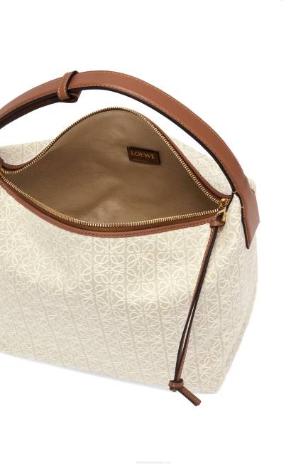 Ecru/Tan Cubi bag in Anagram jacquard and calfskin Loewe 84PR464 Women
