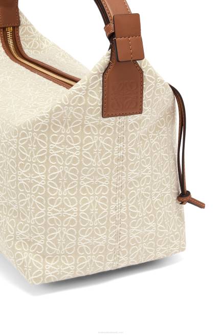 Ecru/Tan Cubi bag in Anagram jacquard and calfskin Loewe 84PR464 Women