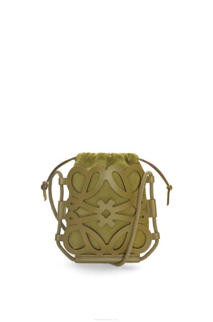 Olive Anagram cut-out crossbody in classic calfskin and canvas Loewe 84PR226 Women