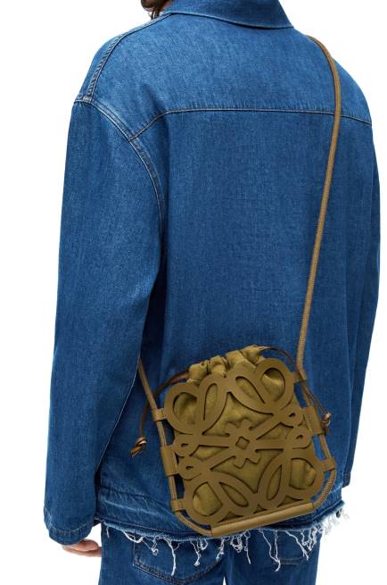 Olive Anagram cut-out crossbody in classic calfskin and canvas Loewe 84PR226 Women