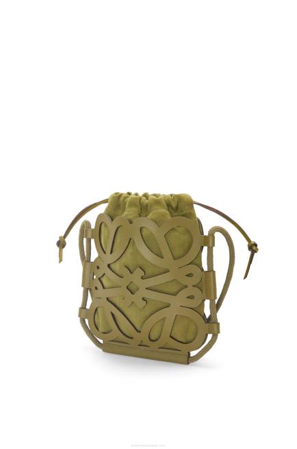 Olive Anagram cut-out crossbody in classic calfskin and canvas Loewe 84PR226 Women