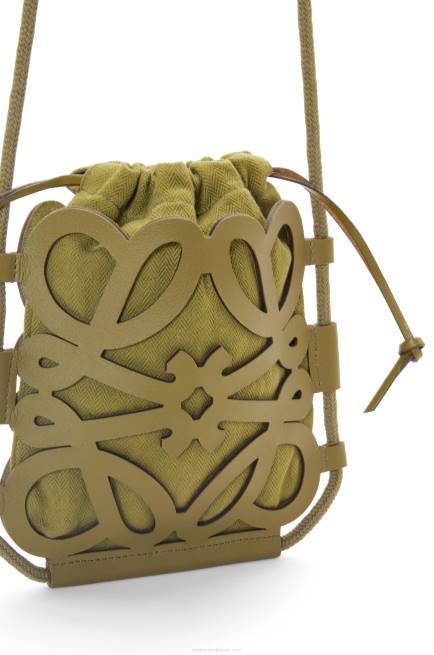 Olive Anagram cut-out crossbody in classic calfskin and canvas Loewe 84PR226 Women