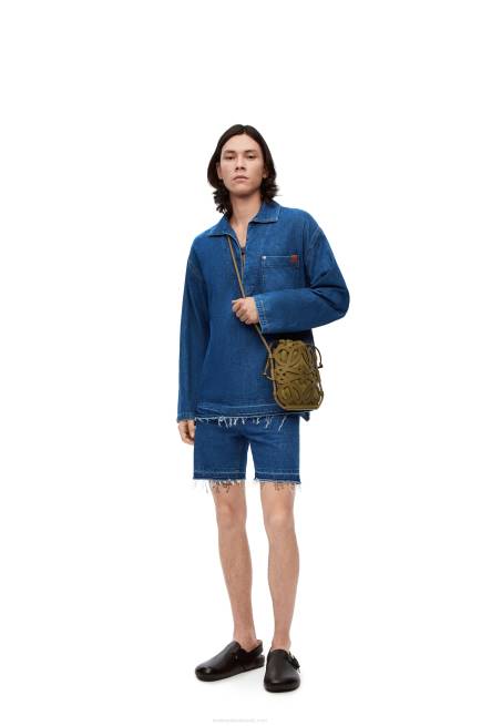 Olive Anagram cut-out crossbody in classic calfskin and canvas Loewe 84PR226 Women