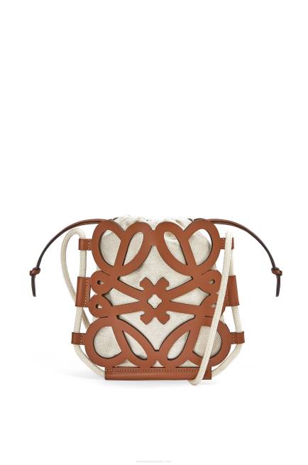 Tan/Ecru Anagram cut-out crossbody in classic calfskin and canvas Loewe 84PR327 Women