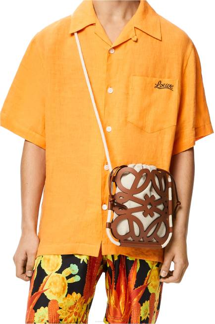 Tan/Ecru Anagram cut-out crossbody in classic calfskin and canvas Loewe 84PR327 Women